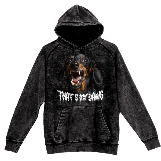 a black hoodie with a picture of a dog on it