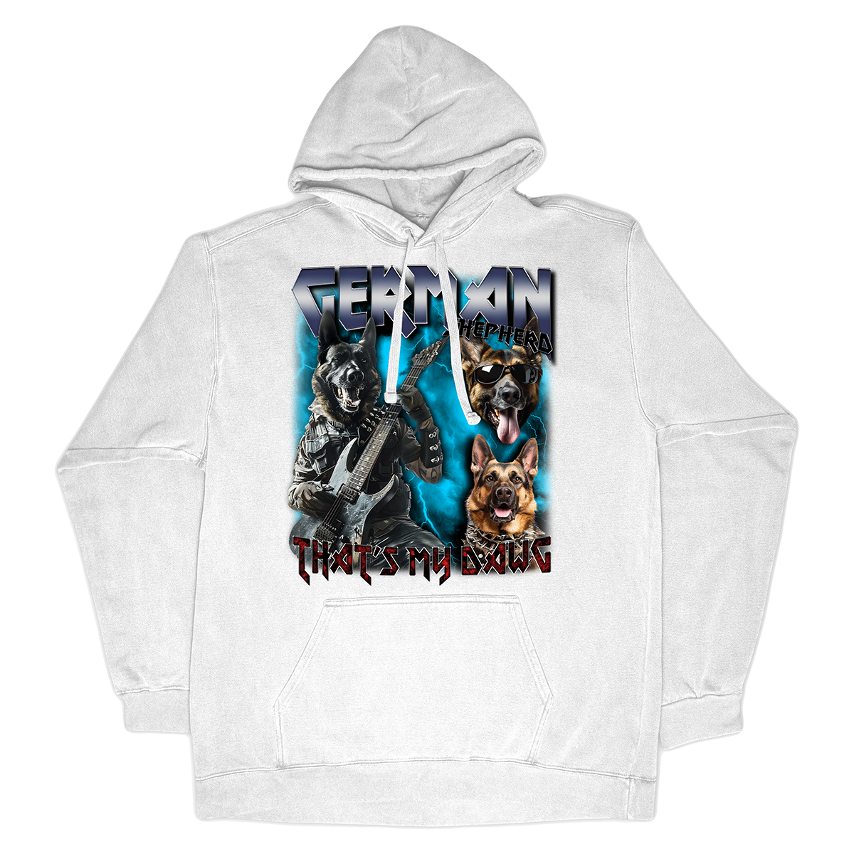 a white hoodie with two dogs on it