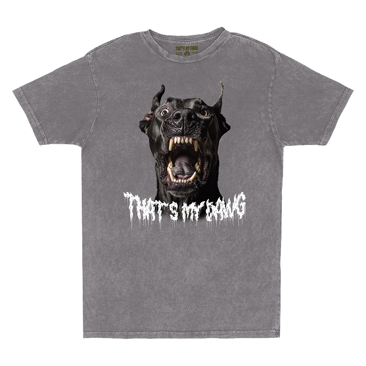 a t - shirt with an image of a dog's mouth
