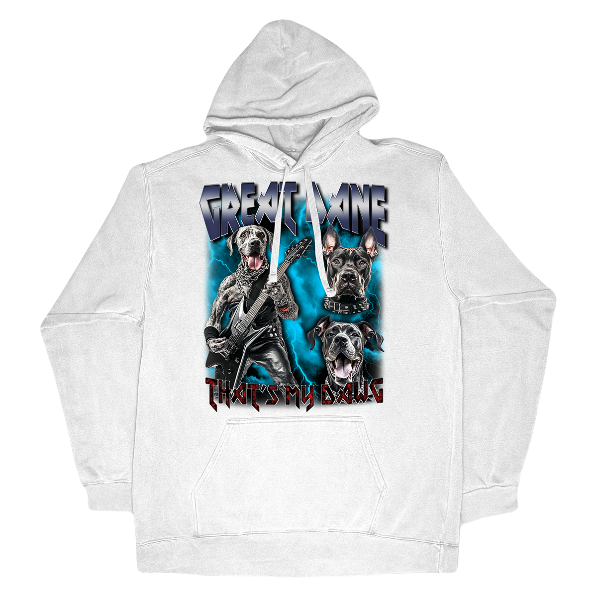 a white hoodie with two dogs on it