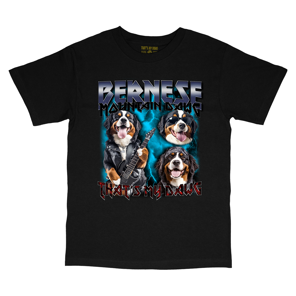 a black t - shirt with two dogs on it