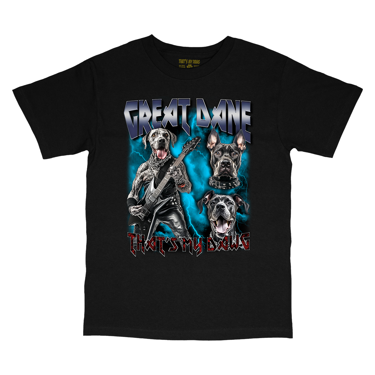 a black t - shirt with two dogs on it