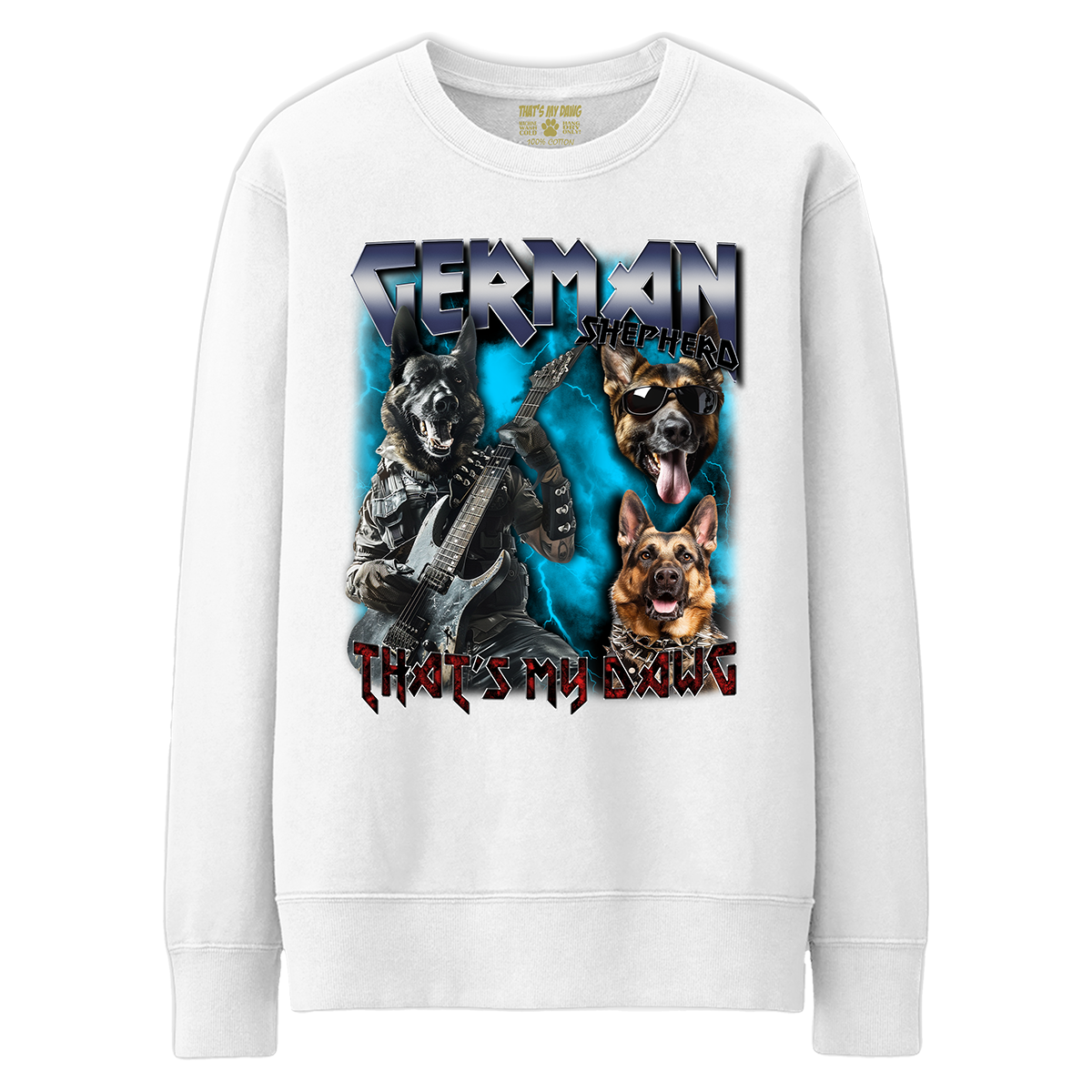 a white sweatshirt with two dogs on it