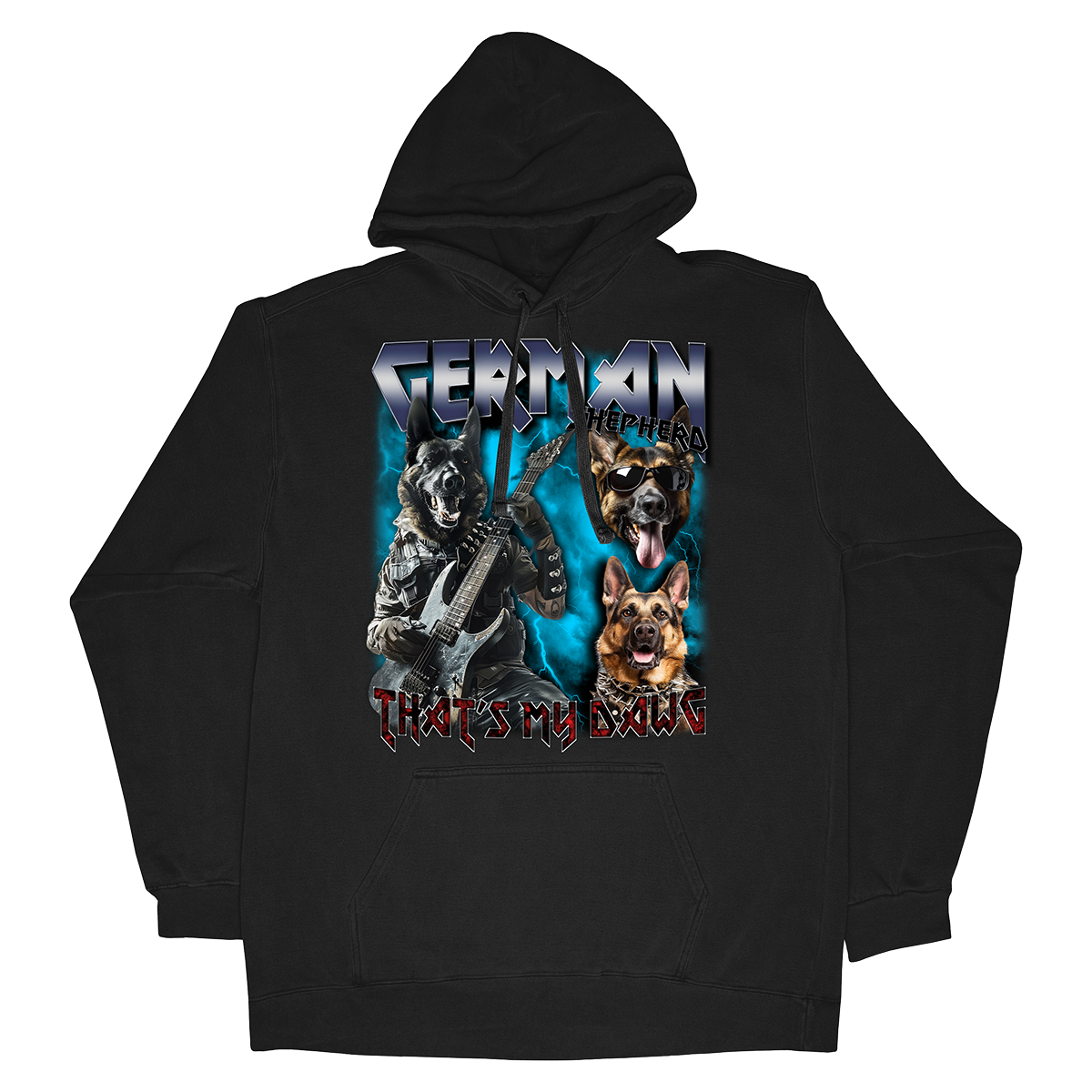 a black hoodie with two dogs on it