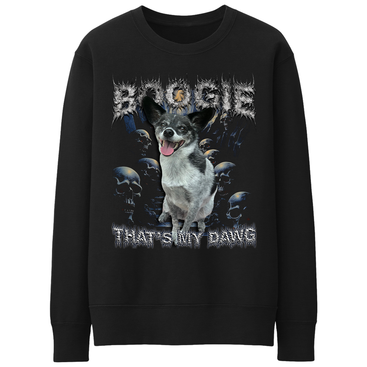 Custom Horrorcore Crewneck – Upload Any Pet, Friend, or Other Favorite Picture