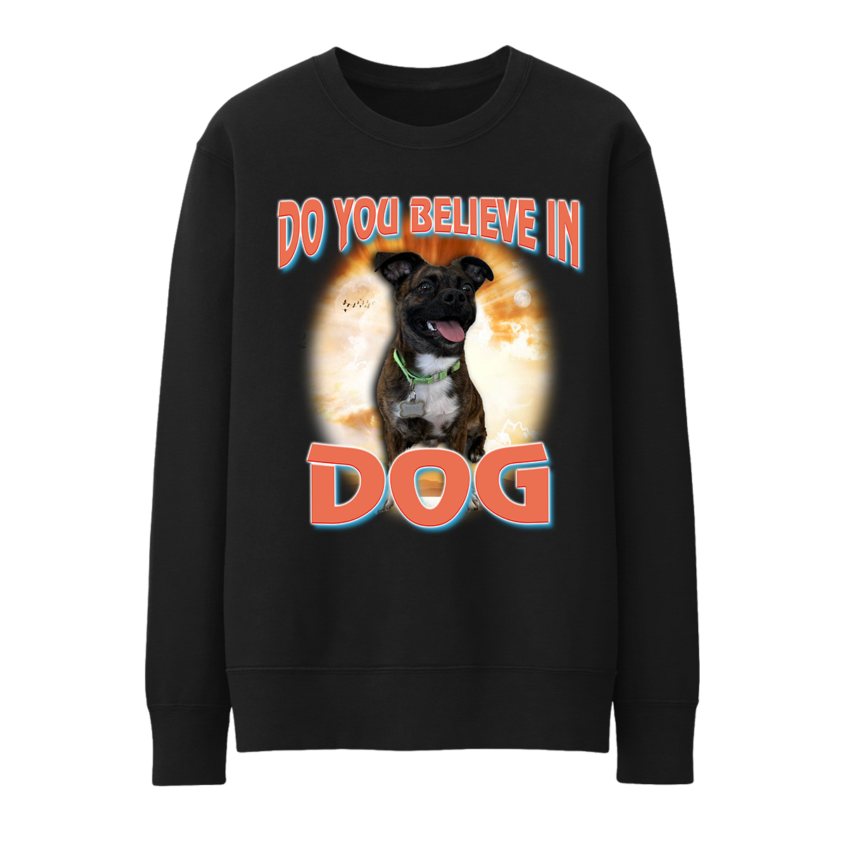 Custom Dog God Crewneck – Upload Your Dog and Turn Them Into a Deity