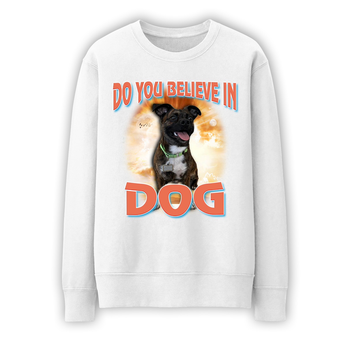 Custom Dog God Crewneck – Upload Your Dog and Turn Them Into a Deity