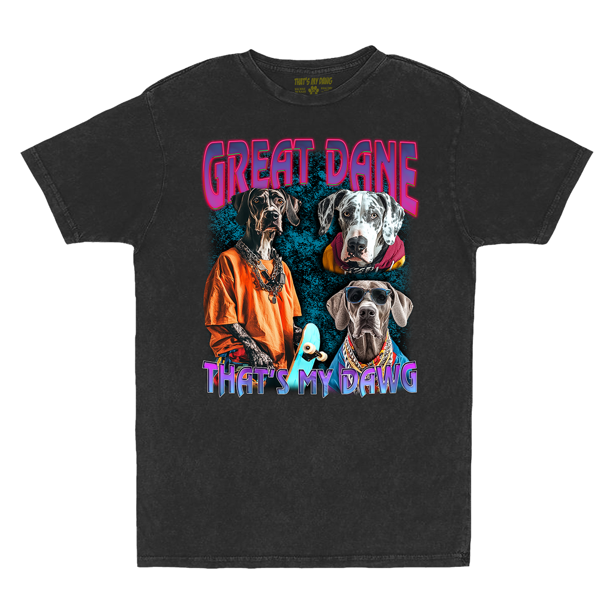 a black t - shirt with two dogs on it