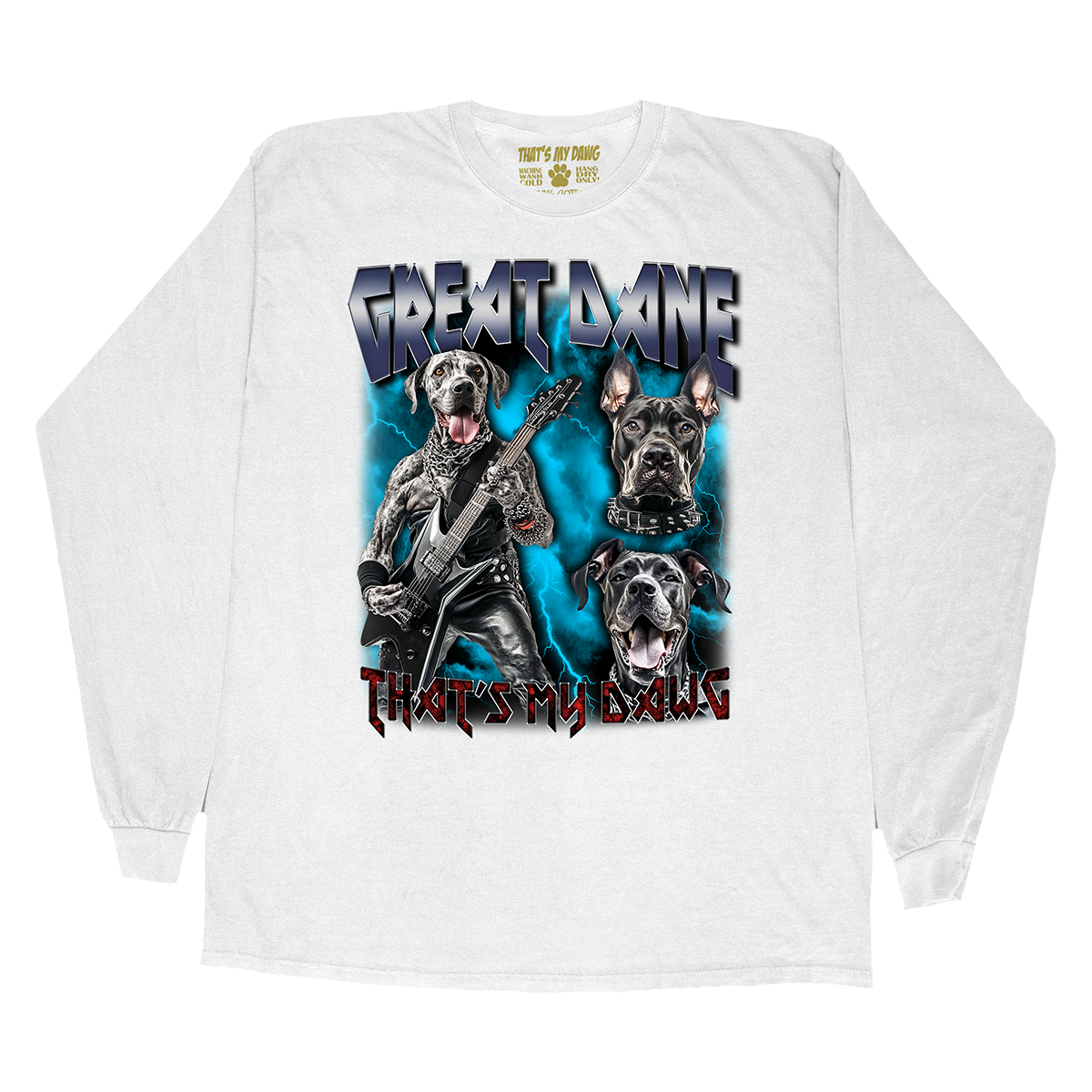 a white long sleeve shirt with two dogs on it