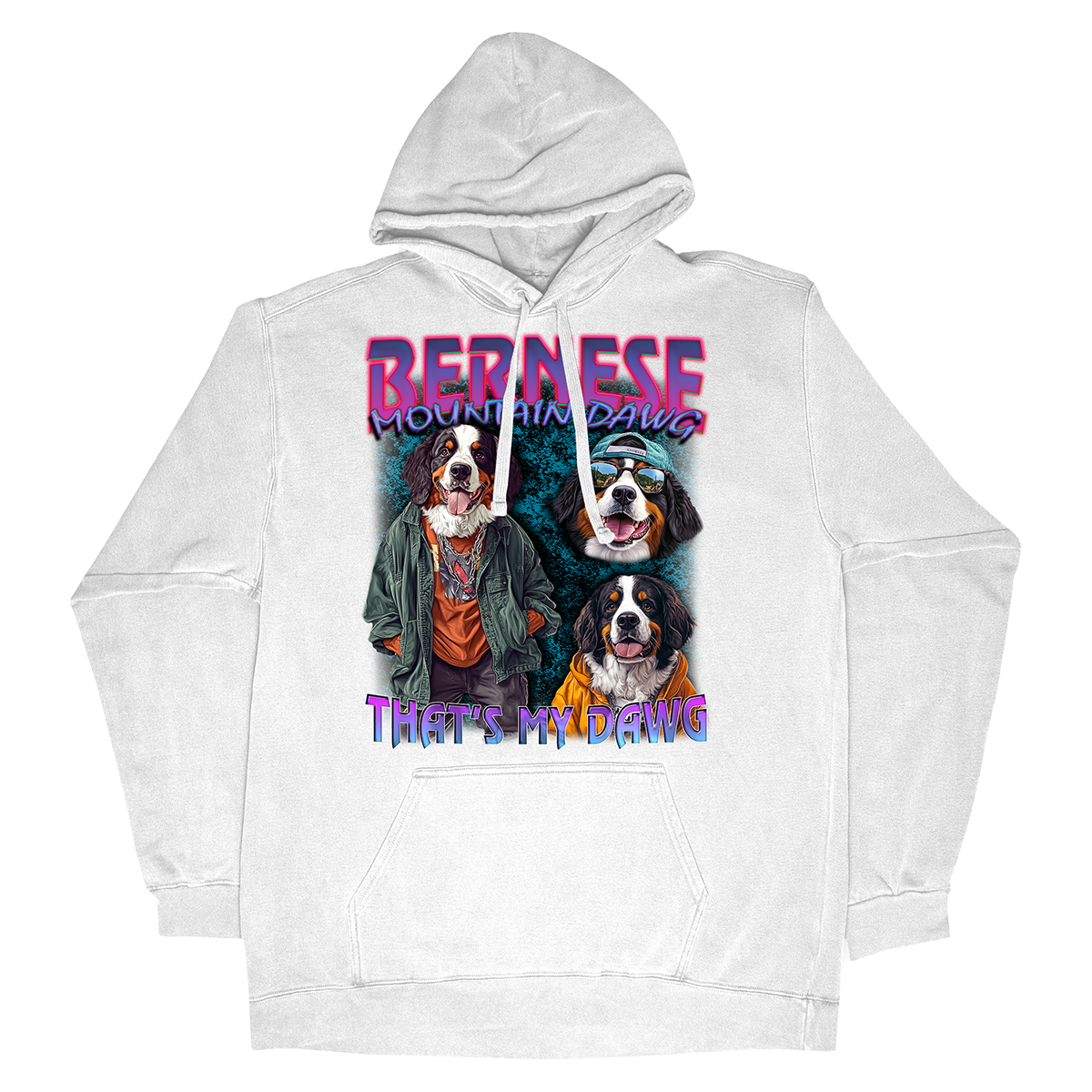 a white hoodie with two dogs on it