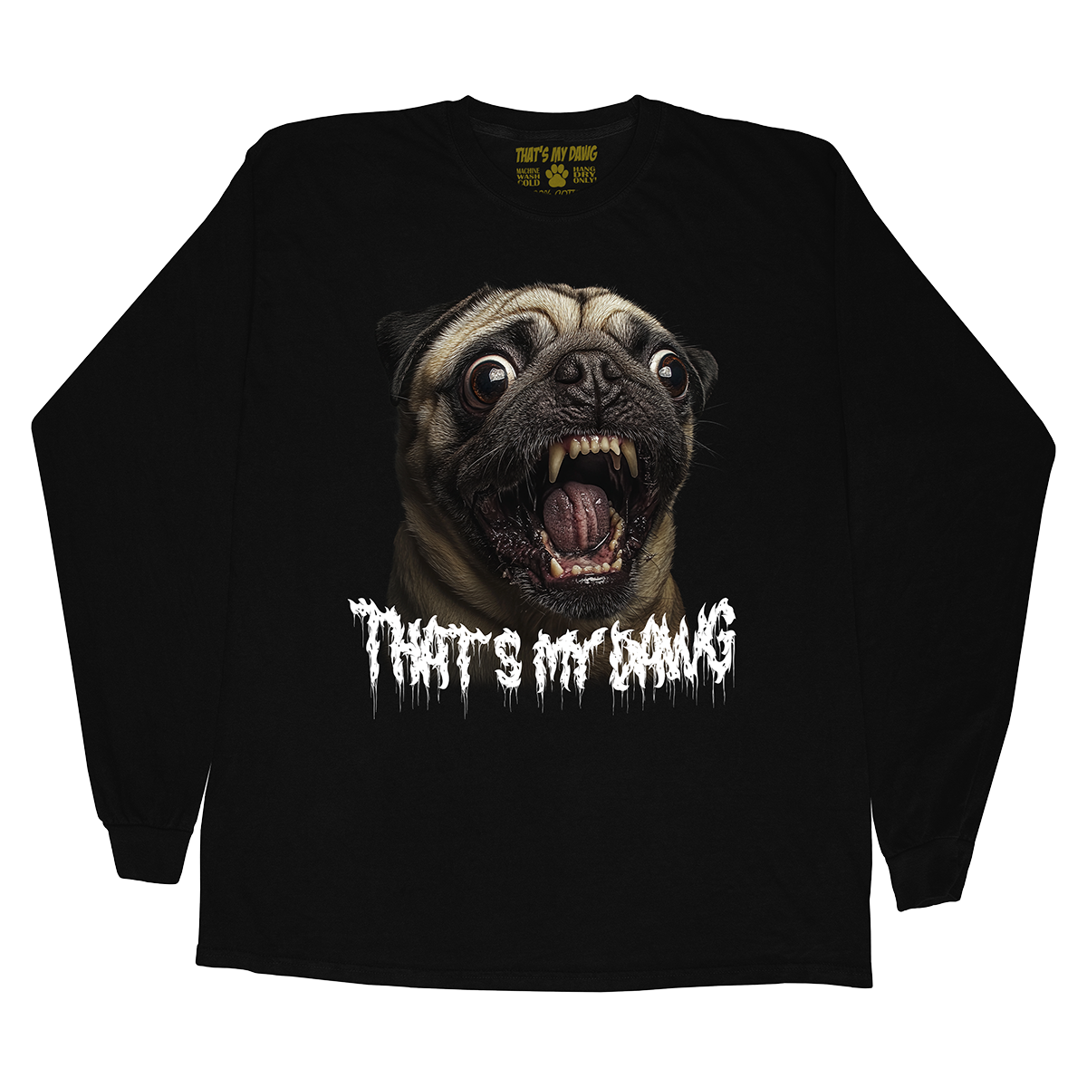 a black shirt with a picture of a pug on it