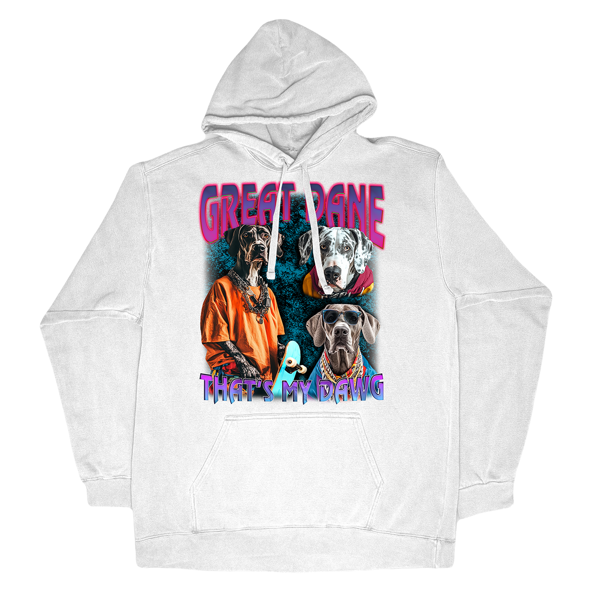 a white hoodie with two dogs on it