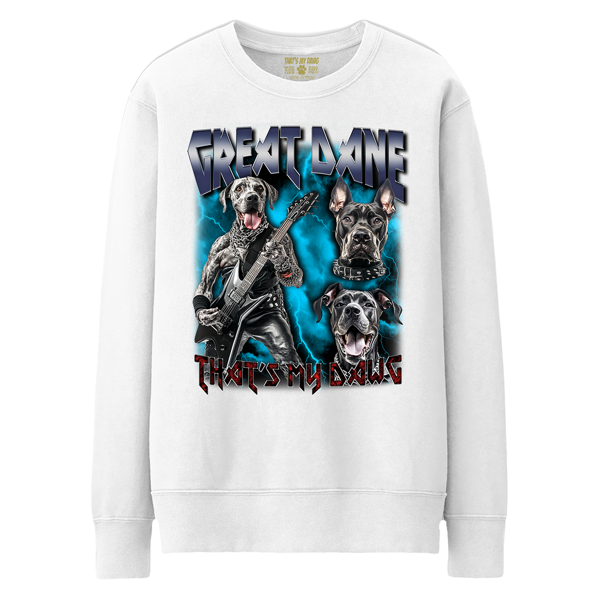 a white sweatshirt with two dogs on it