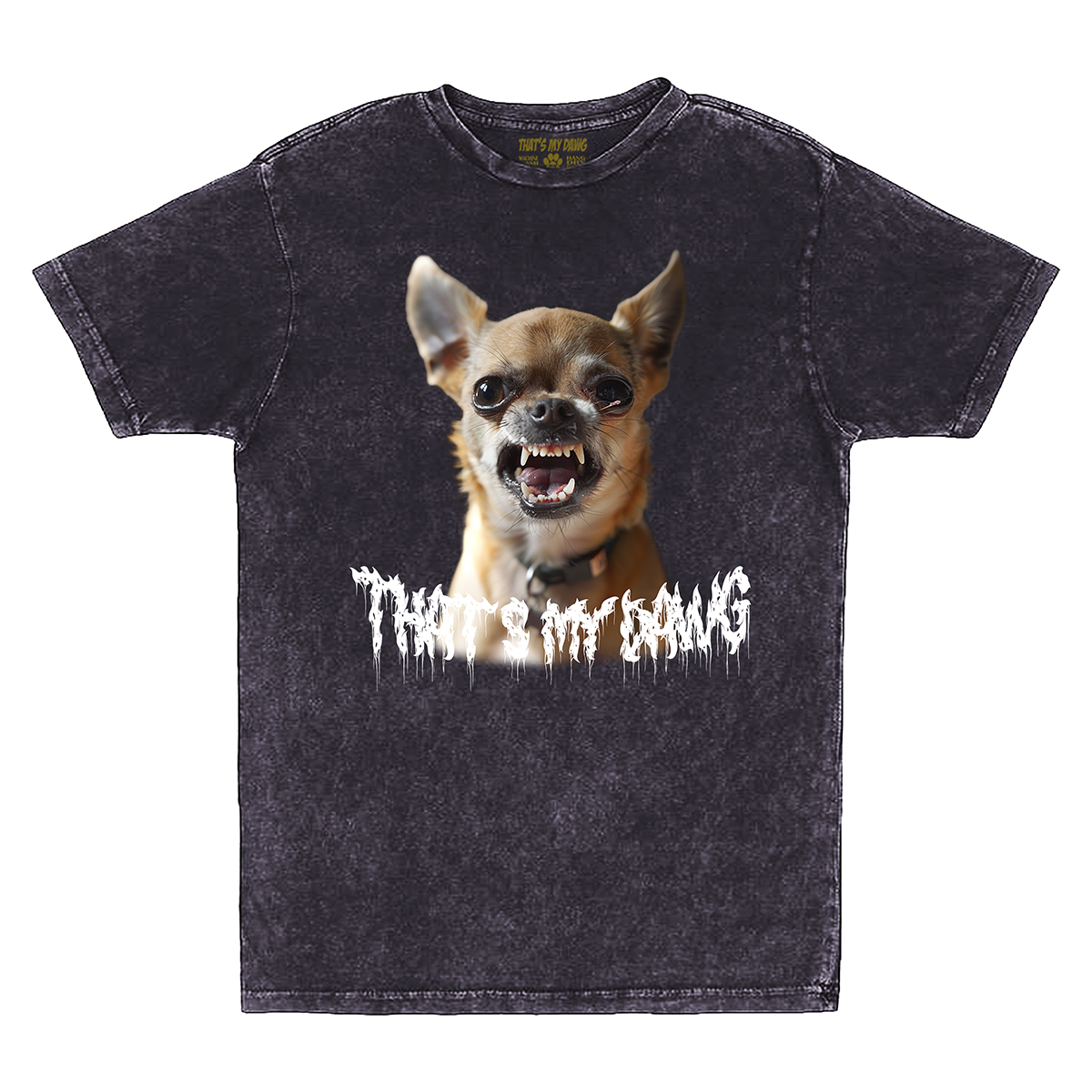 a black shirt with a picture of a dog on it