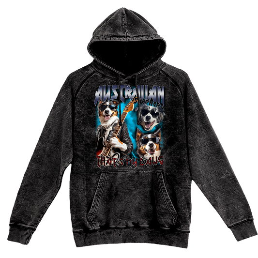 a black hoodie with a picture of two dogs on it