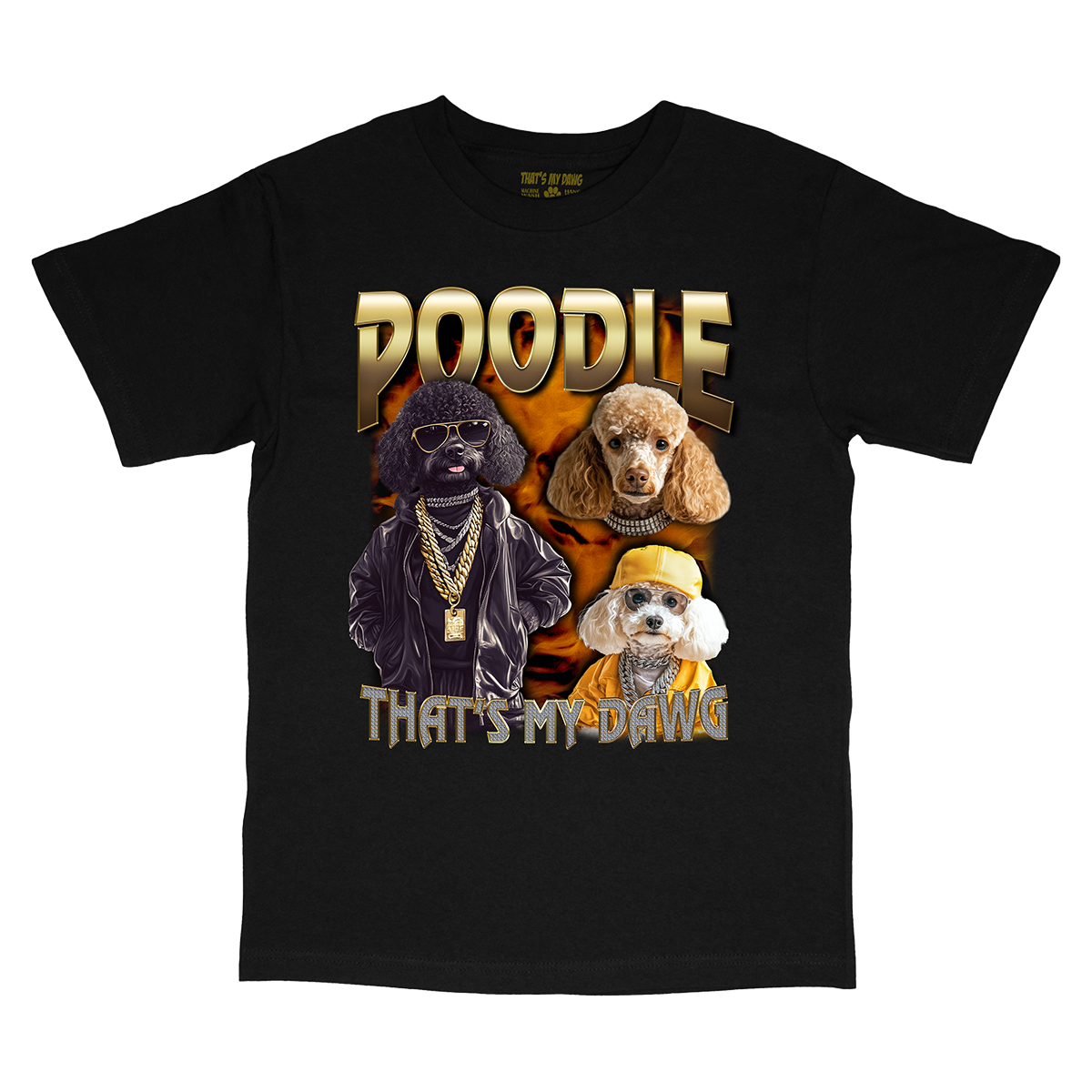a black t - shirt with a picture of poodles on it