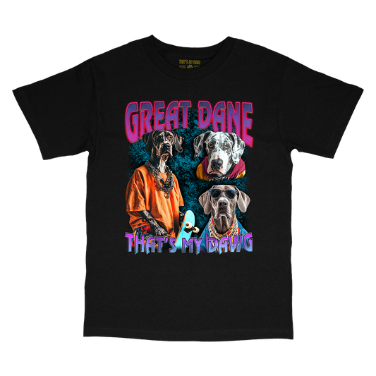 a black t - shirt with three dogs on it