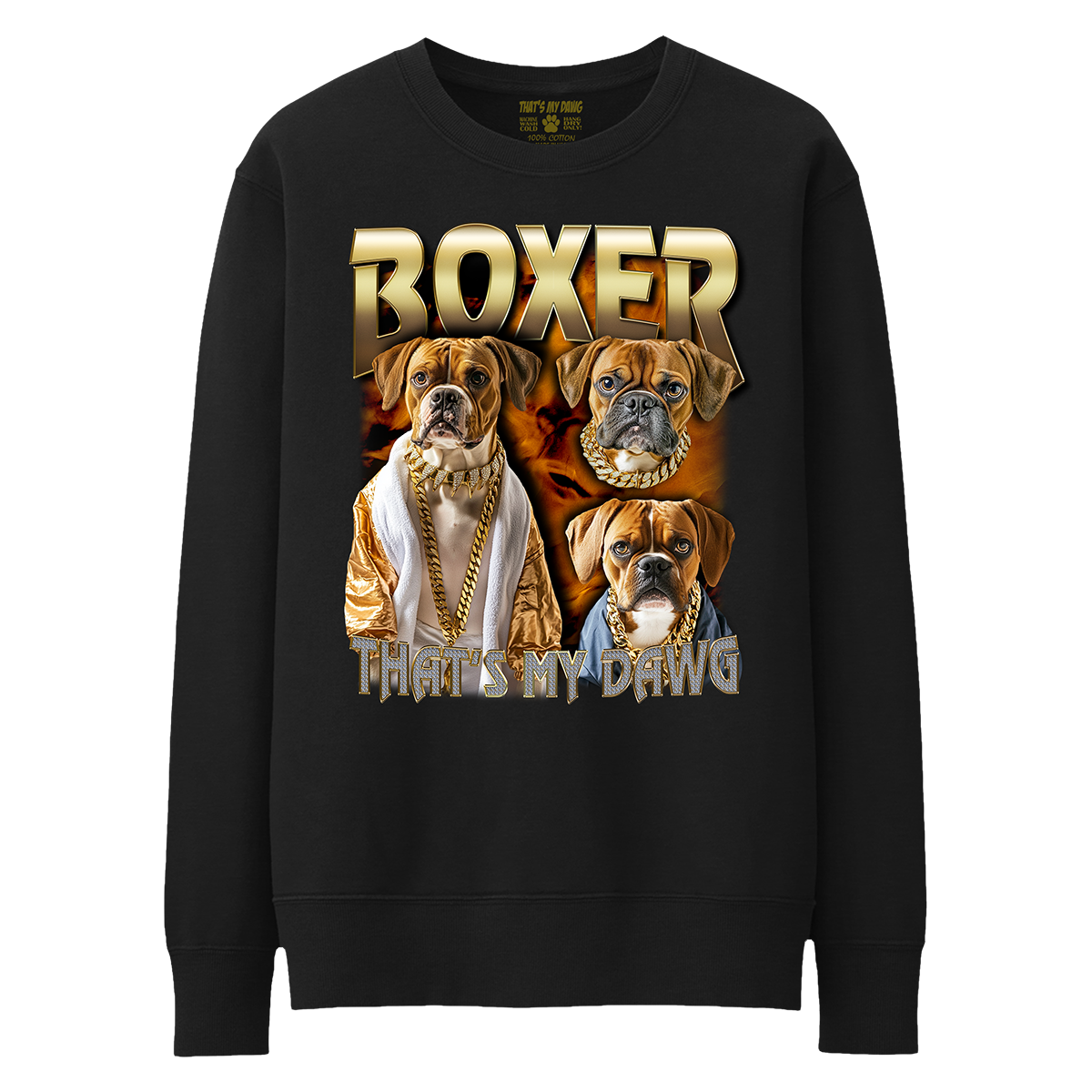 a black sweatshirt with two dogs on it