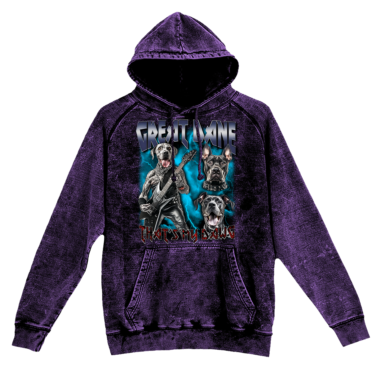 a purple hoodie with two dogs on it