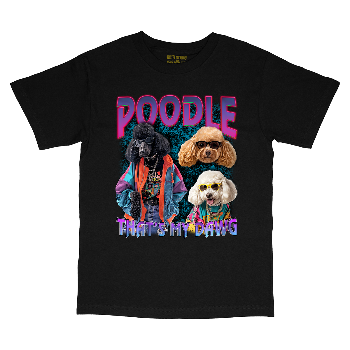 a black t - shirt with two poodles on it