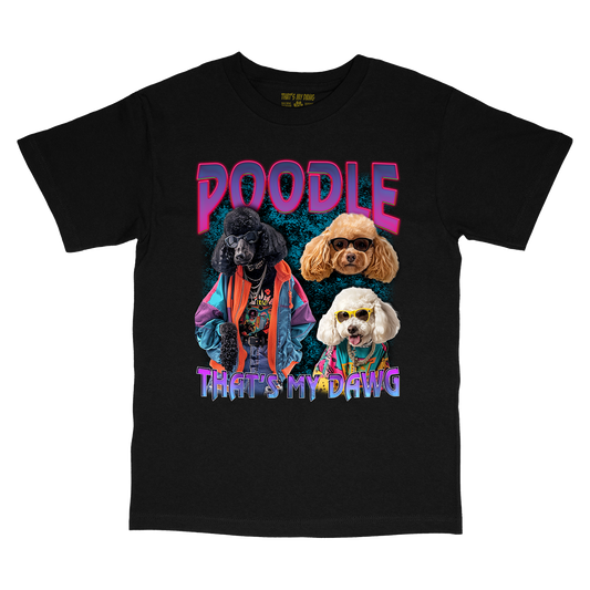 a black t - shirt with two poodles on it