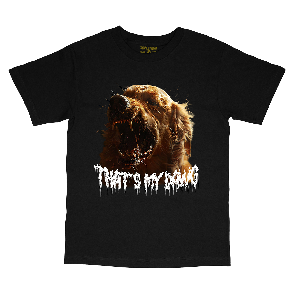 a black t - shirt with a picture of a dog on it