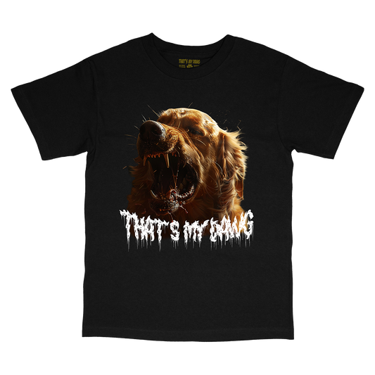 a black t - shirt with a picture of a dog on it