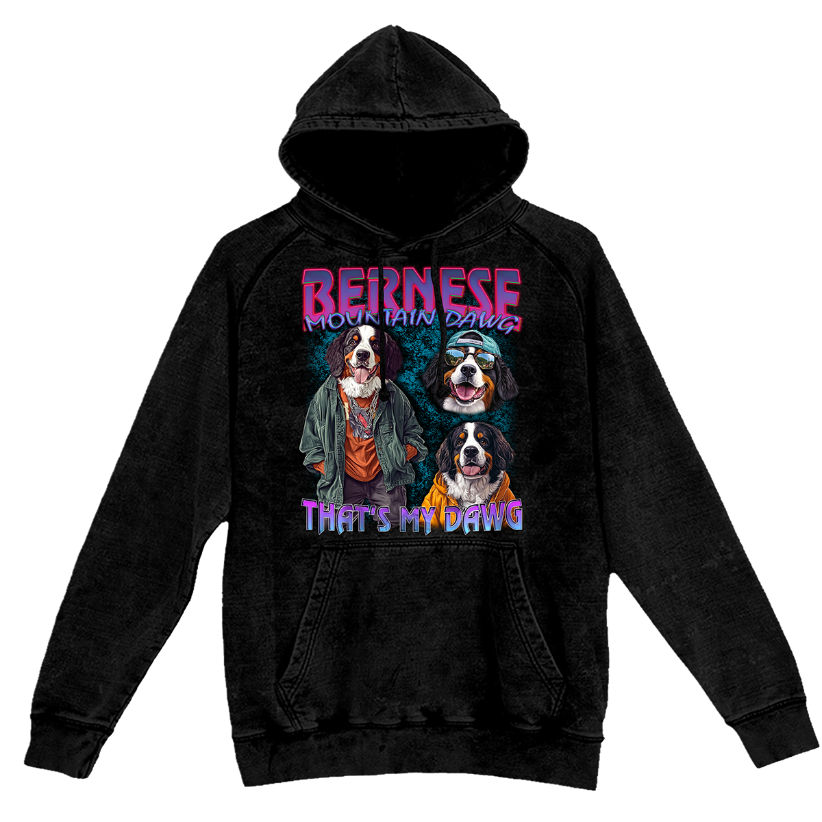 a black hoodie with two dogs on it