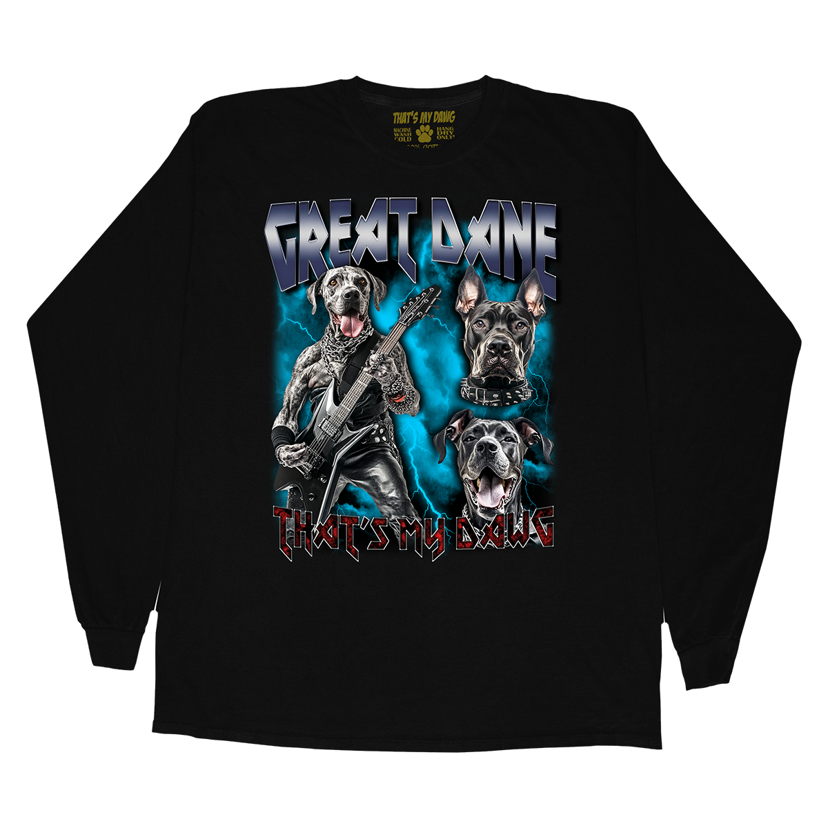 a black long sleeve shirt with two dogs on it
