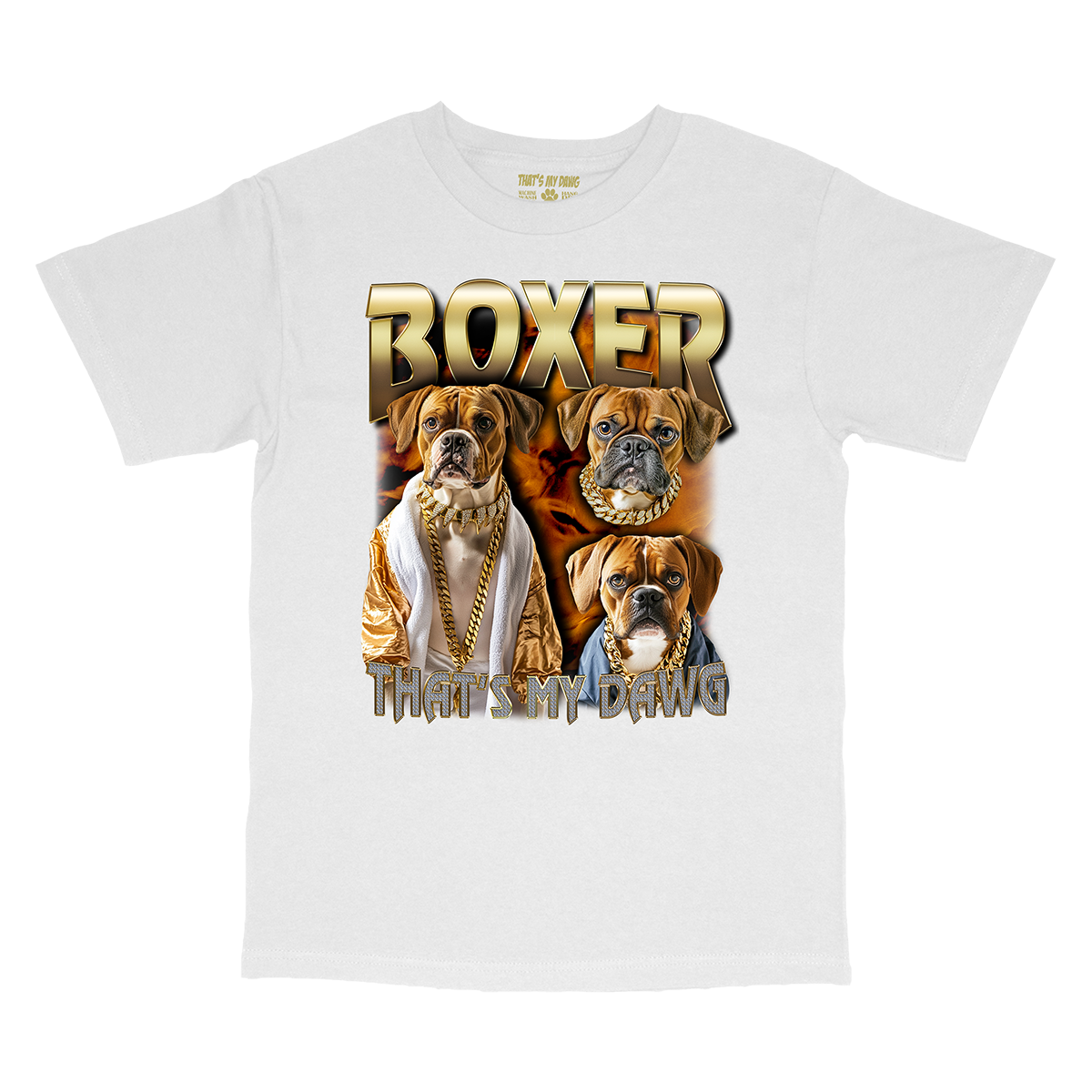 a white t - shirt with two dogs on it