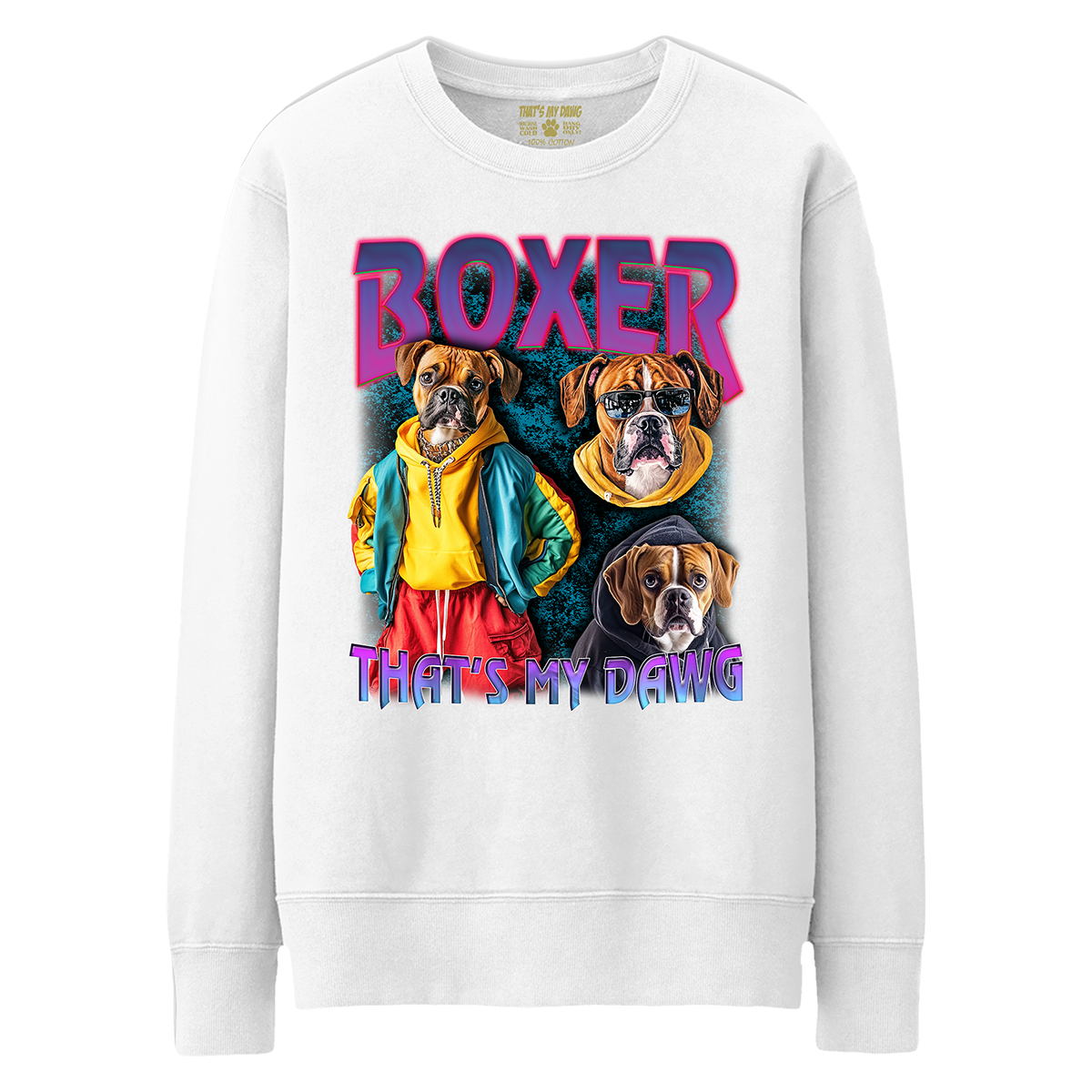 a white sweatshirt with two dogs on it