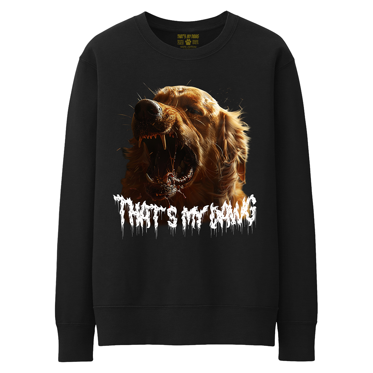 a black sweatshirt with a picture of a dog on it