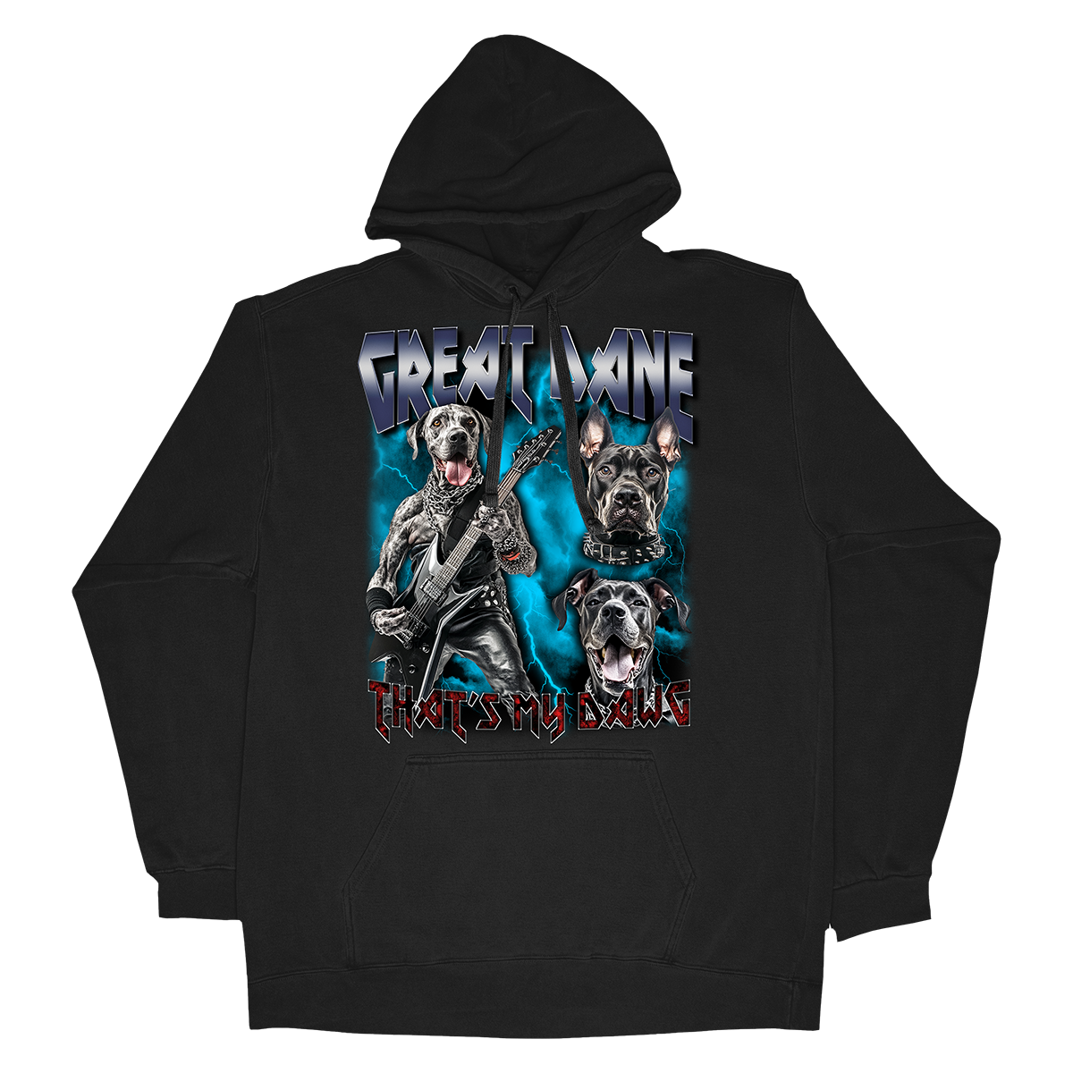 a black hoodie with two dogs on it