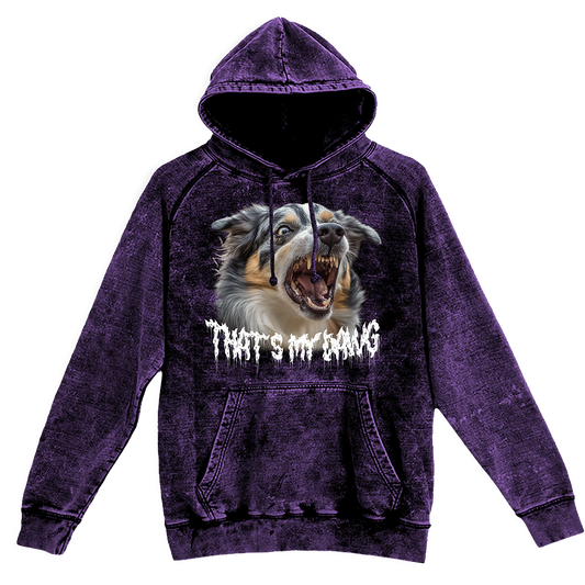 a purple hoodie with a picture of a dog on it