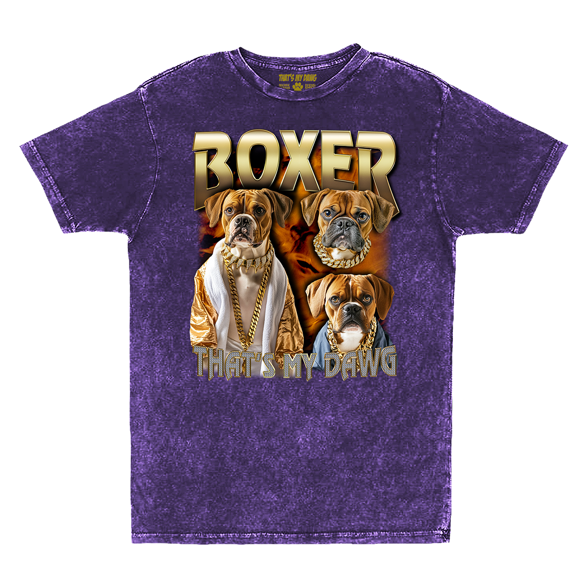 a purple shirt with two dogs on it