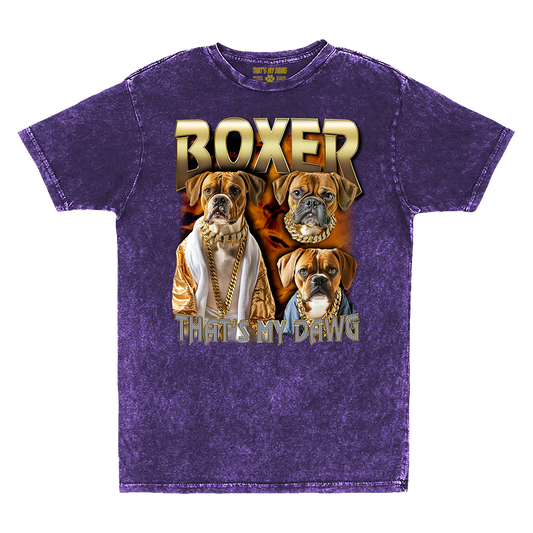 a purple shirt with two dogs on it