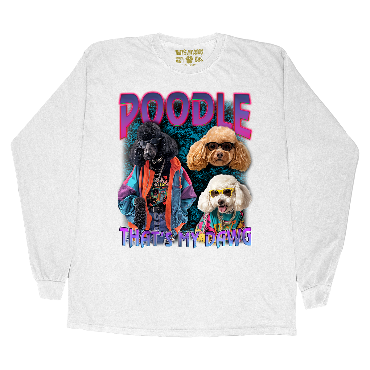 a white t - shirt with a picture of poodles on it