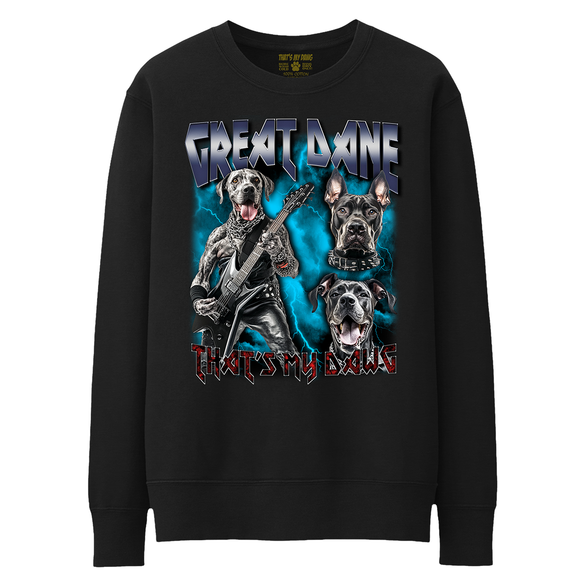 a black sweatshirt with two dogs on it