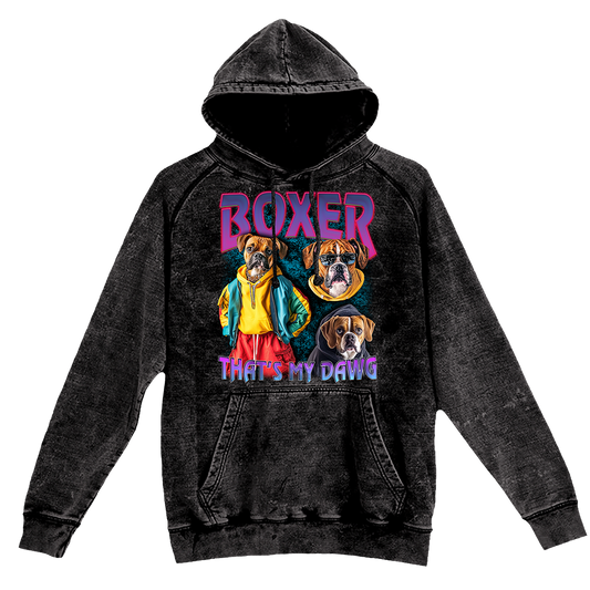 a black hoodie with a picture of boxer dogs on it