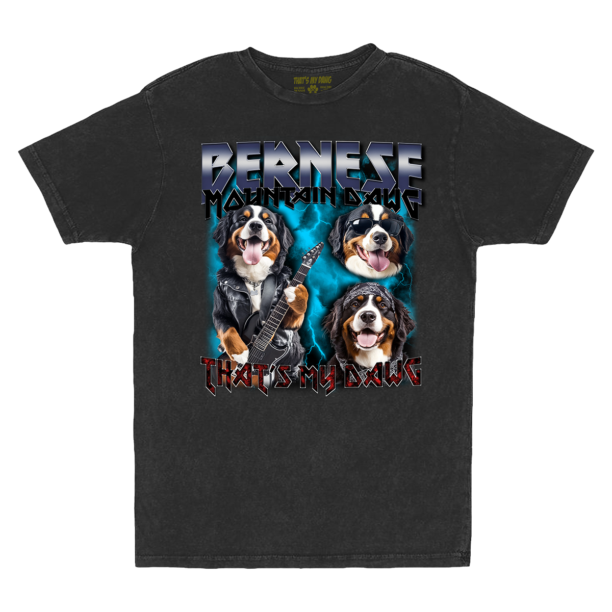 a black t - shirt with two dogs on it