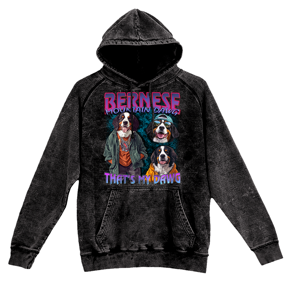 a black hoodie with two dogs on it