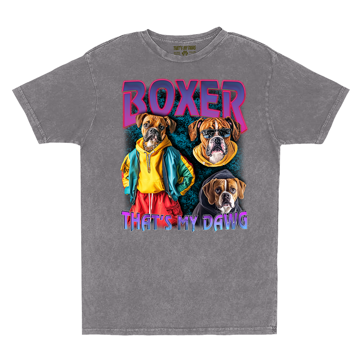 a gray t - shirt with two dogs on it