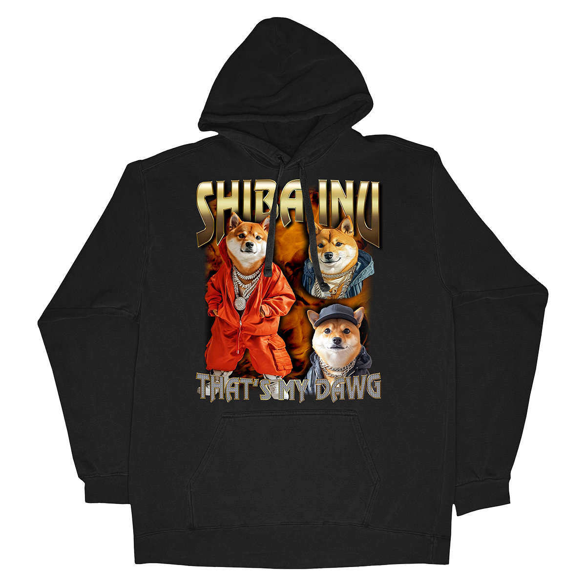 a black hoodie with three dogs on it