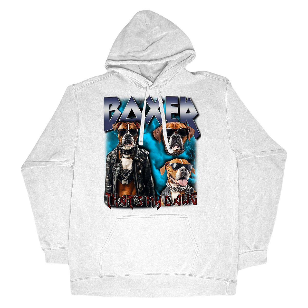 a white hoodie with two dogs on it
