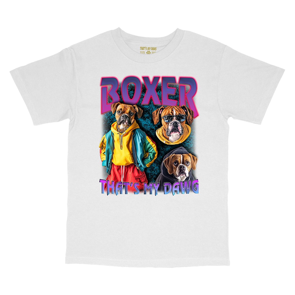 a white t - shirt with two dogs on it
