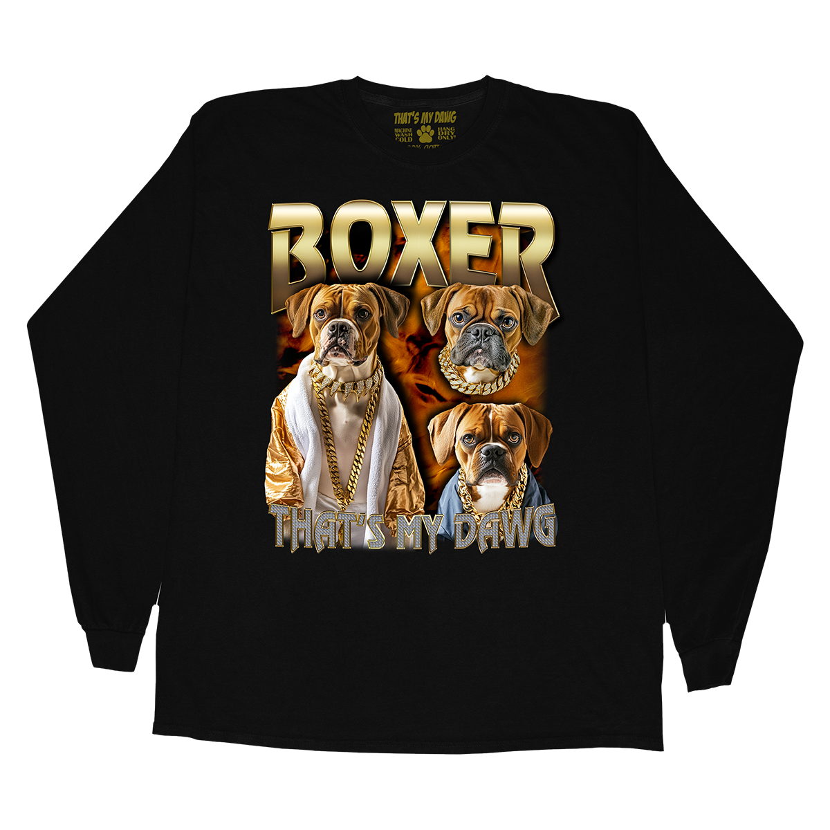 a black long sleeve shirt with two dogs on it