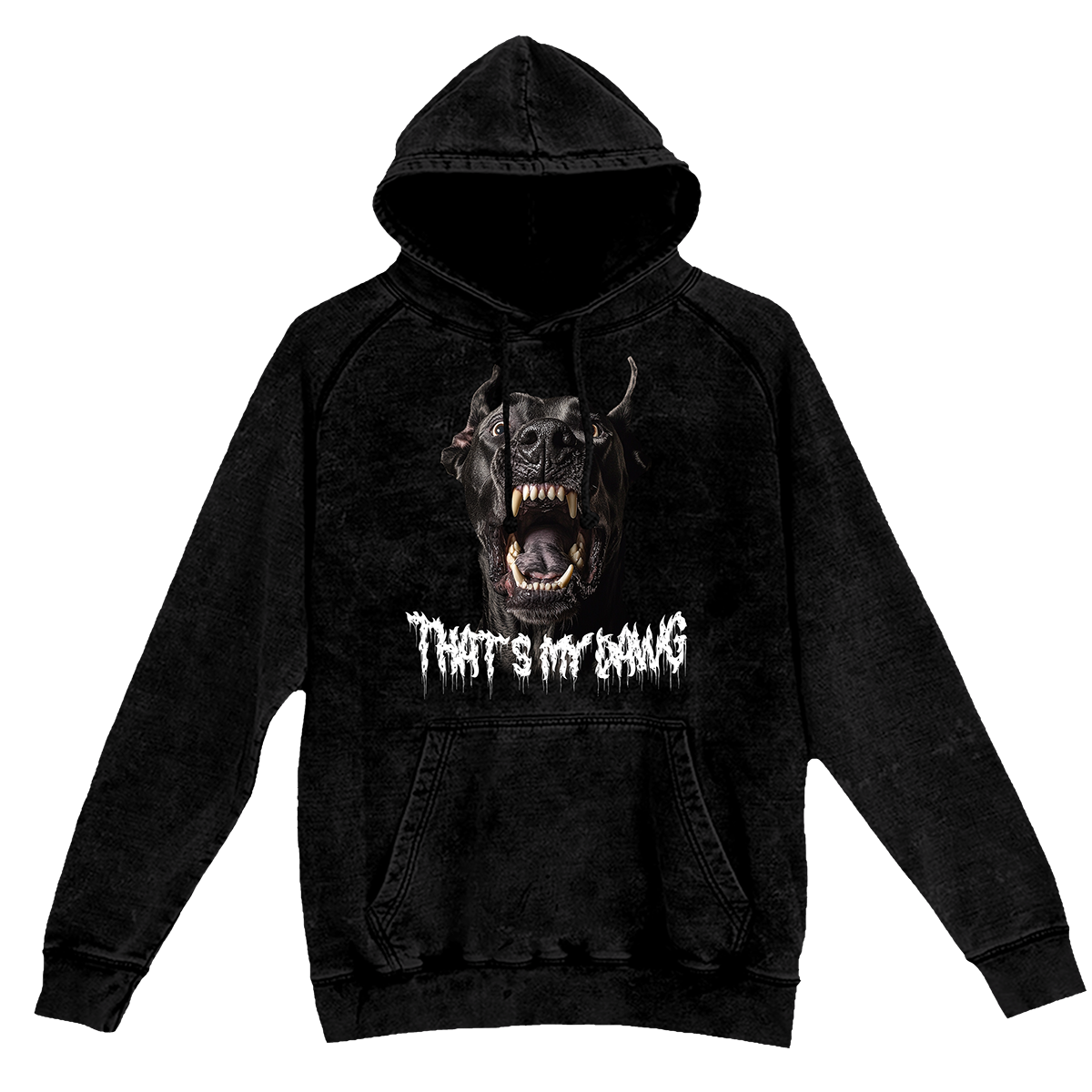 a black hoodie with a picture of a demon on it