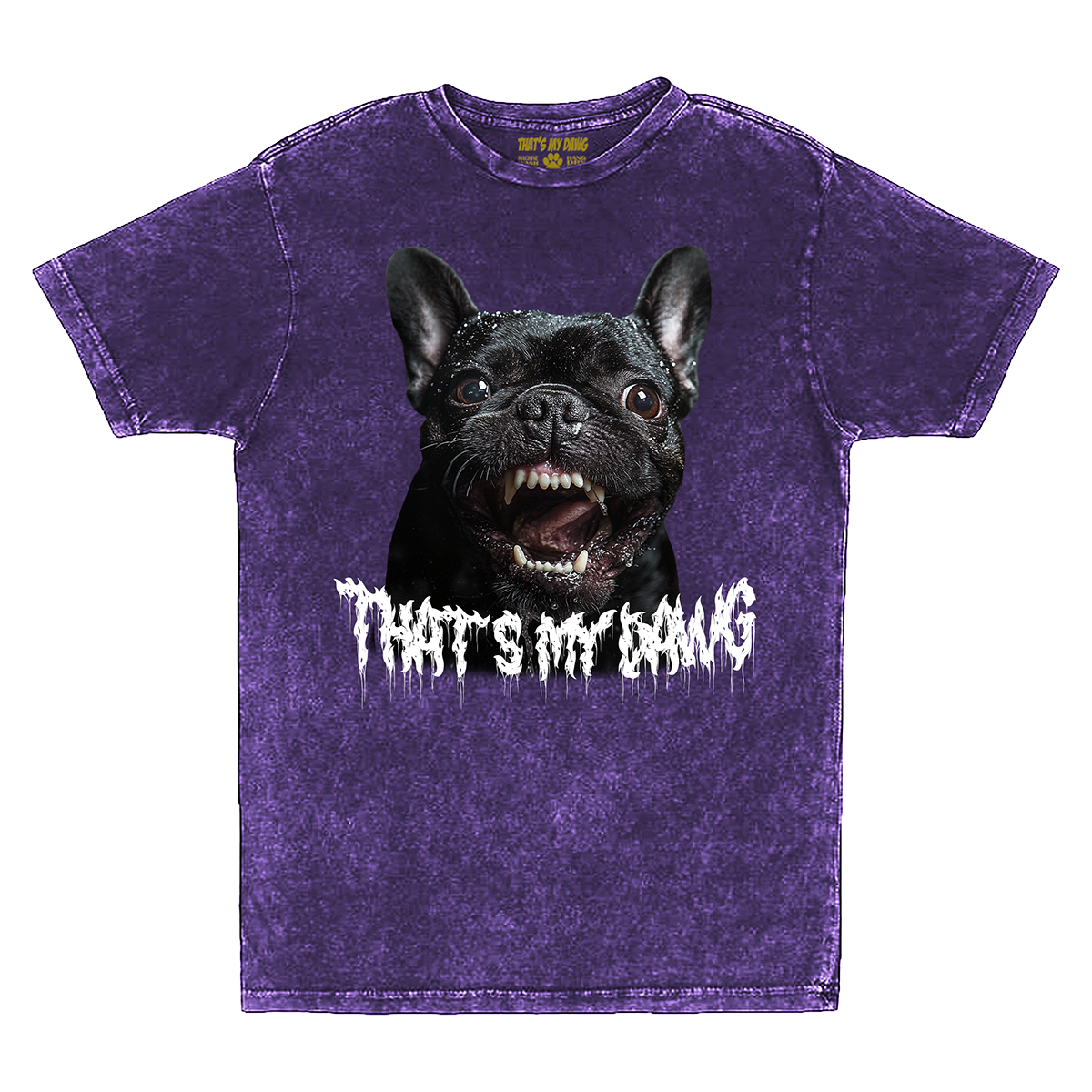 a purple shirt with a picture of a dog on it