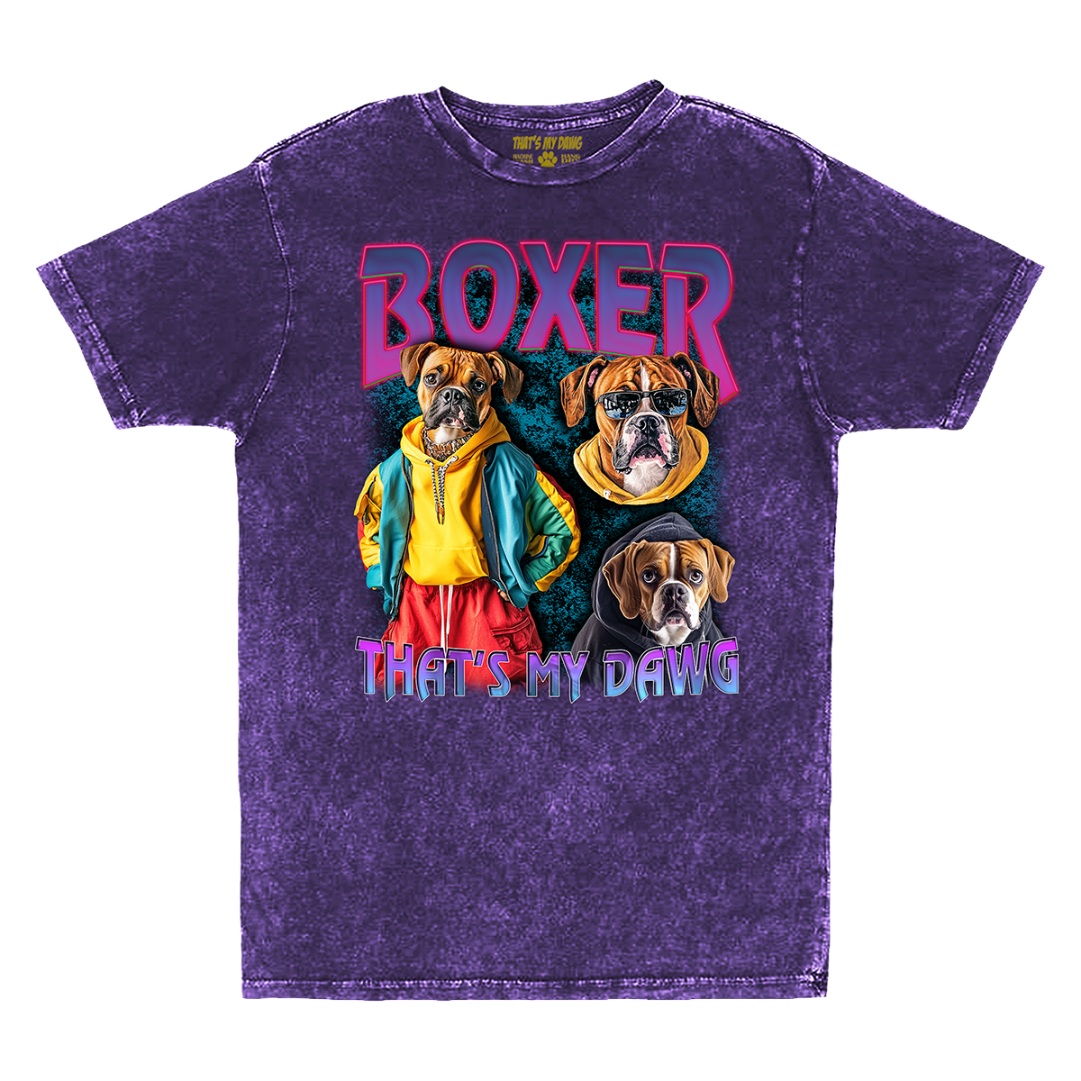 a purple t - shirt with two dogs on it