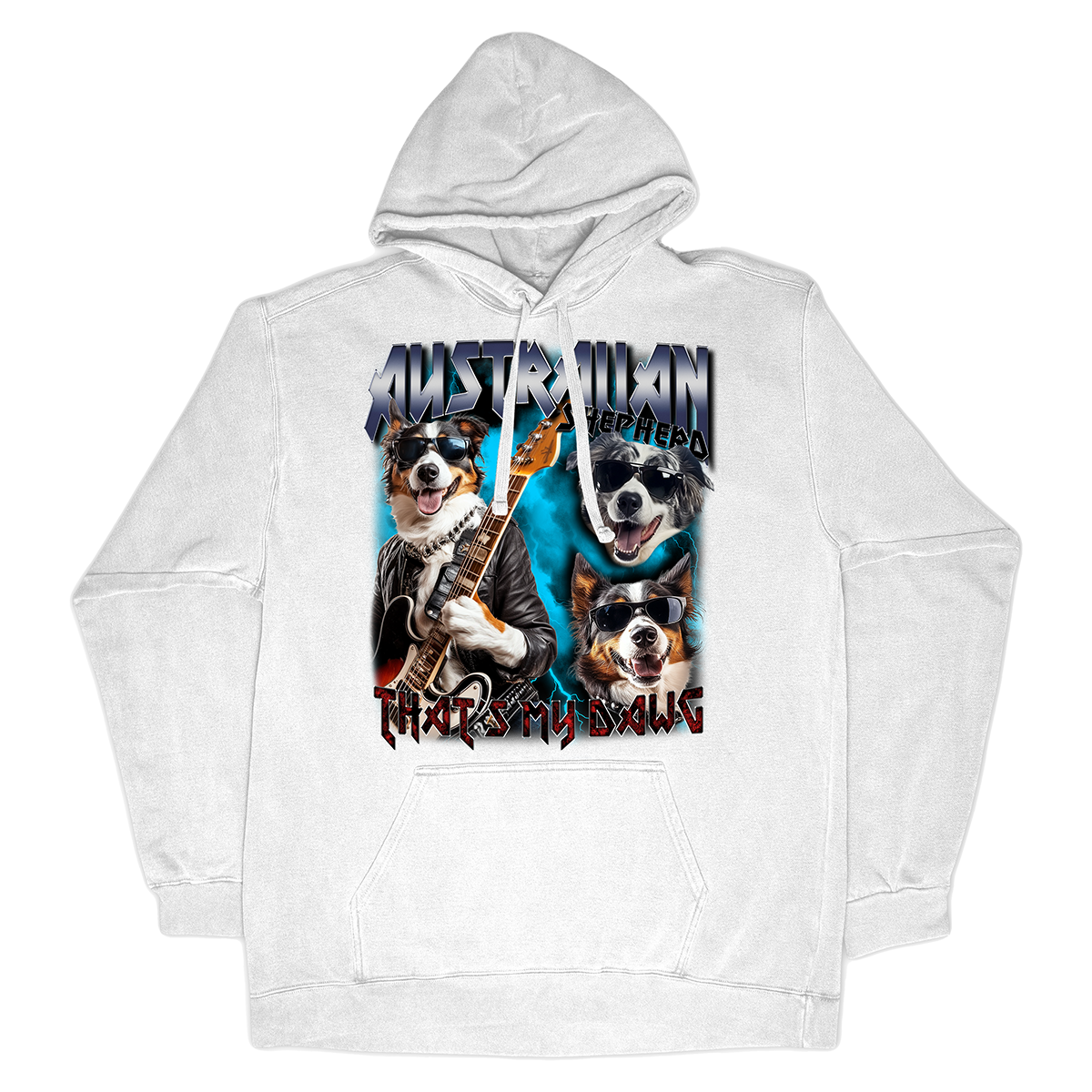 a white hoodie with two dogs on it